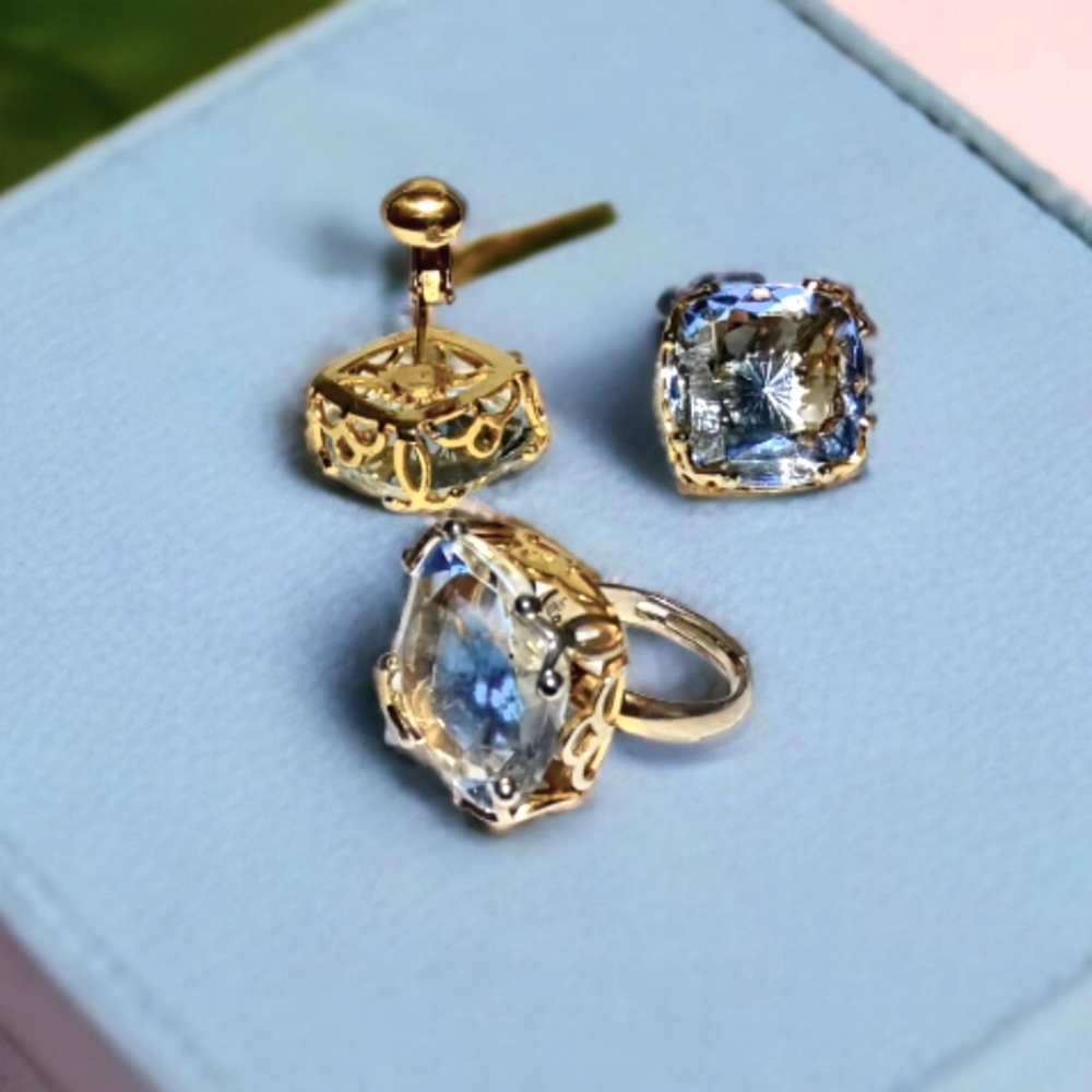 Vtg Emmons flower ring & clip on earrings
